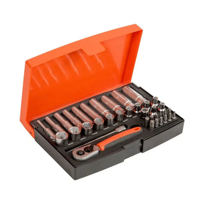 Bahco SL25L 37 Piece 1/4" Square Drive Socket and Deep Socket Set