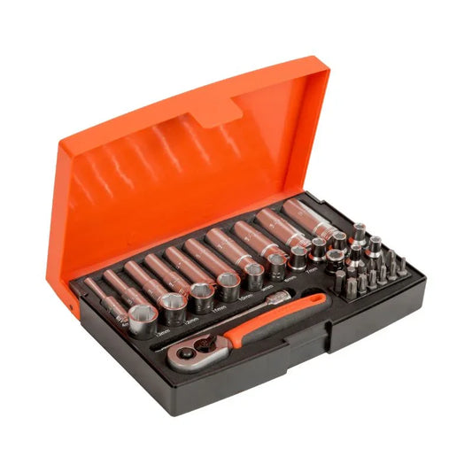 Bahco SL25L 37 Piece 1/4" Square Drive Socket and Deep Socket Set