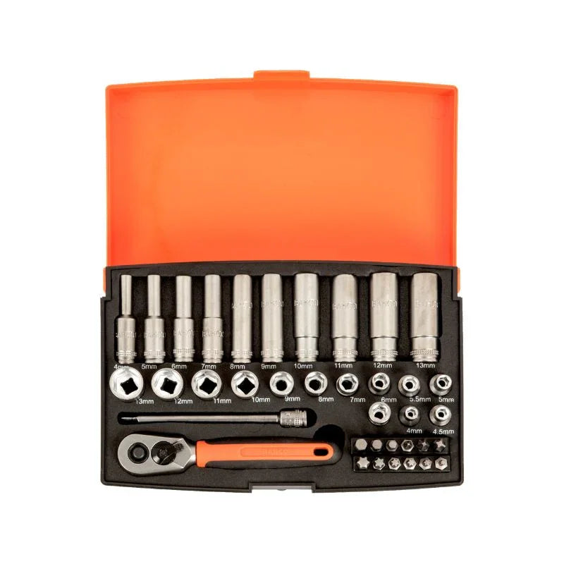 Bahco SL25L 37 Piece 1/4" Square Drive Socket and Deep Socket Set
