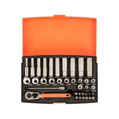 Bahco SL25L 37 Piece 1/4" Square Drive Socket and Deep Socket Set